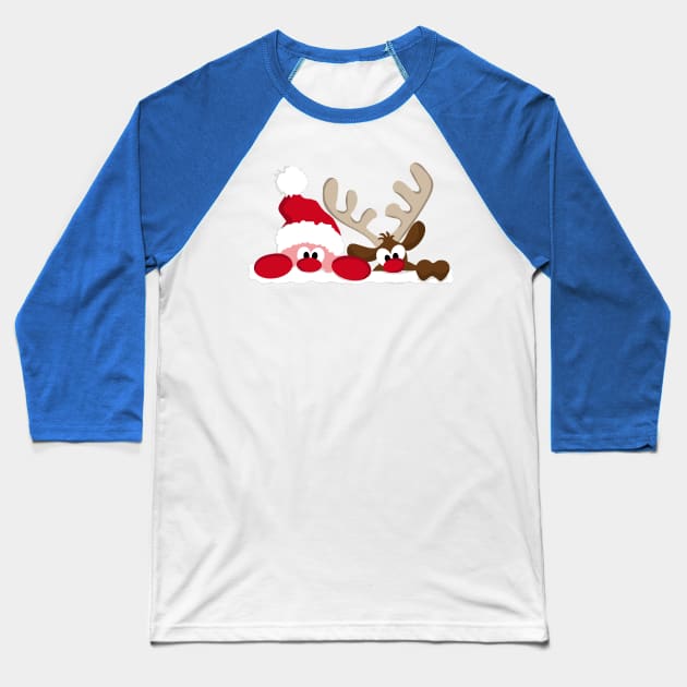 Merry Christmas Santa & Reindeer Baseball T-Shirt by holidaystore